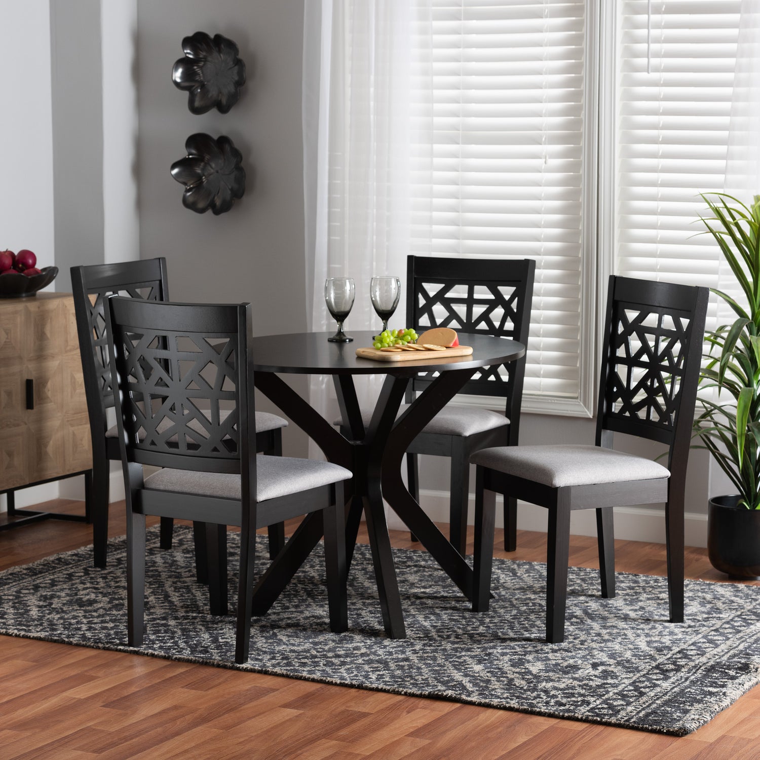 Karel Dining Set Modern Grey Fabric and Espresso Brown Finished Wood 5-Piece