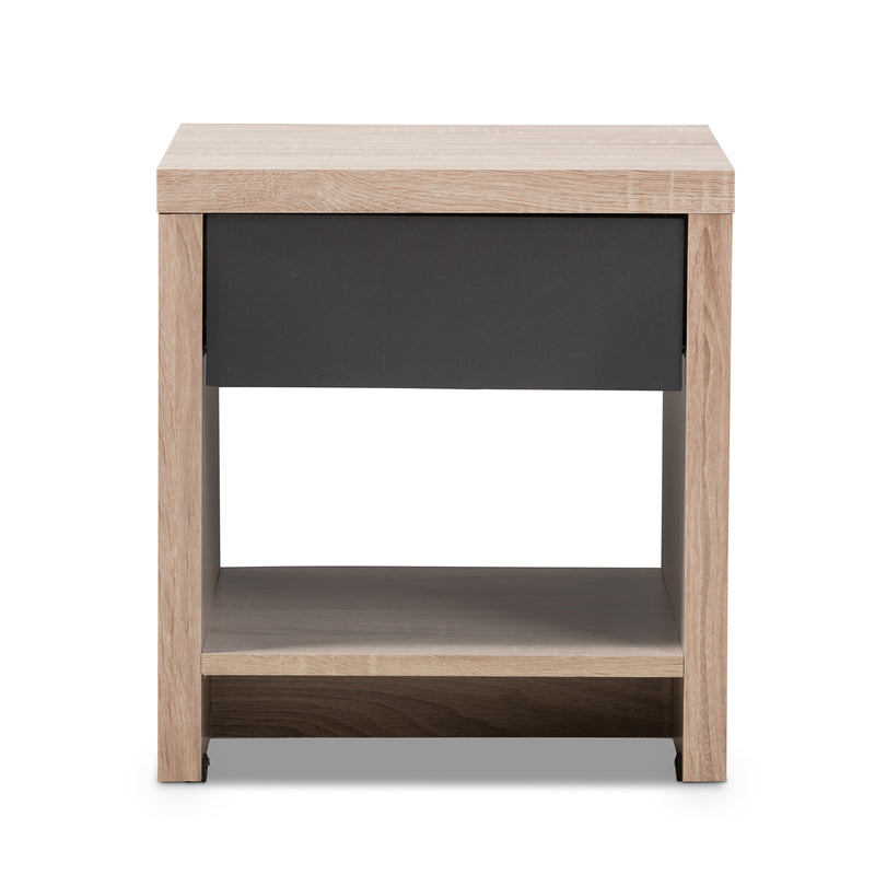 Jamie Nightstand - Modern Two-Tone Oak and Grey Wood Design with 1 Drawer and 1 Shelf for Stylish Bedroom Storage