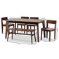 Camilla Dining Set Mid-Century Modern 6-Piece Warm Grey Fabric Dark Brown Finished Wood