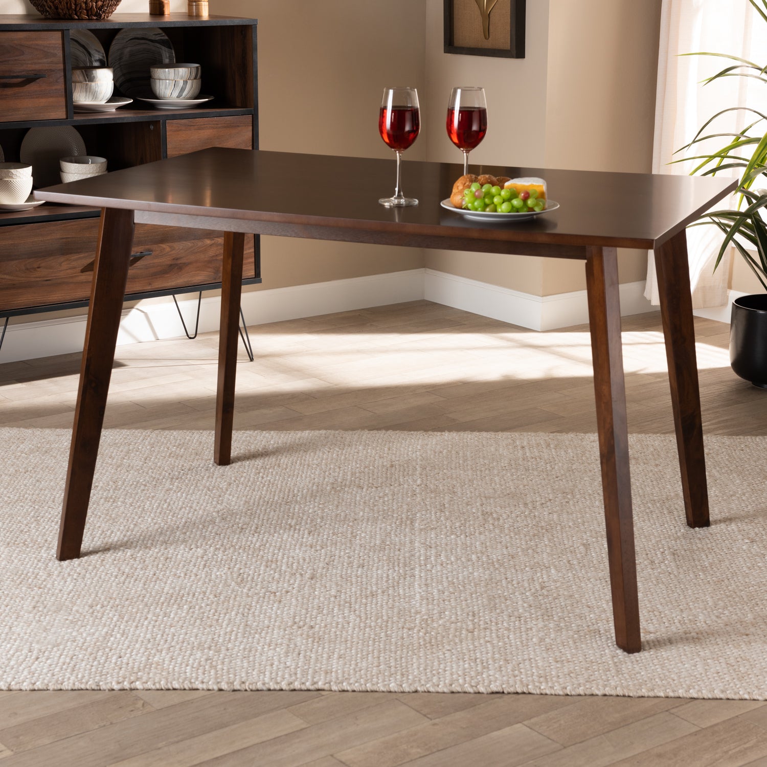 Britte Mid-Century Modern Dining Table - Rectangular Wood Design in Walnut Brown Finish