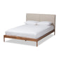 Aveneil Platform Bed - Mid-Century Modern Beige Fabric Upholstered with Walnut Finish