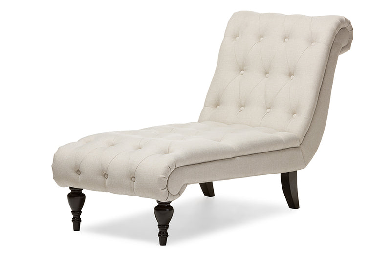 Layla Chaise Lounge Mid-century Modern Light Beige Fabric Upholstered Button-tufted