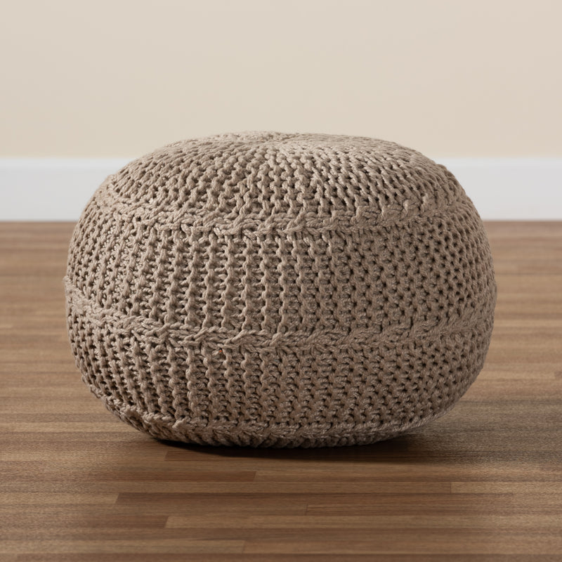 Palmas Pouf Ottoman Modern and Contemporary Bohemian Beige Handwoven Pet Yarn