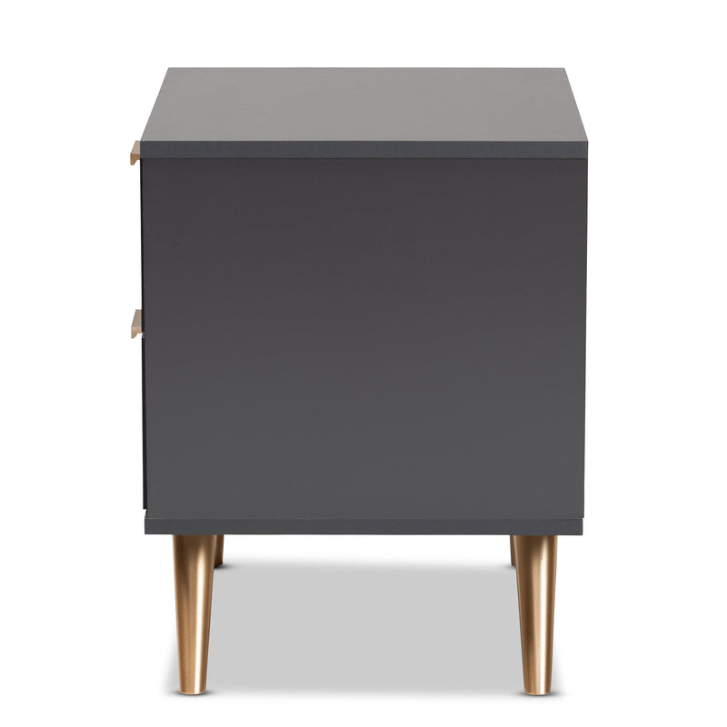 Kelson Nightstand Modern Dark Grey and Gold Finished Wood 2-Drawer Nightstand for Bedroom Storage and Style