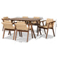 Marcena Dining Set Mid-Century Modern Beige Imitation Leather Upholstered Walnut Brown Finished Wood 7-Piece