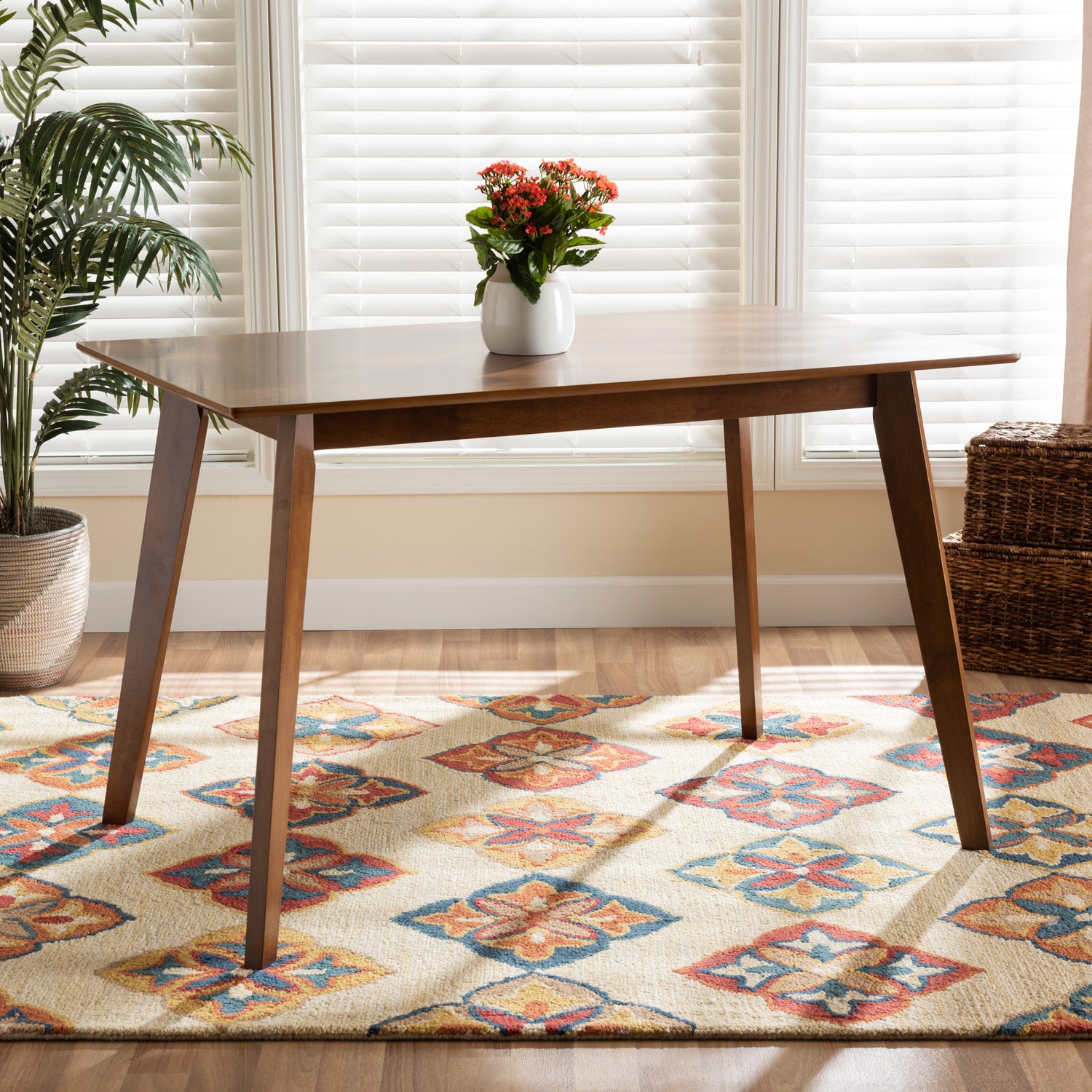 Maila Dining Table Mid-Century Modern Design in Walnut Brown Finished Wood for Stylish Dining Spaces