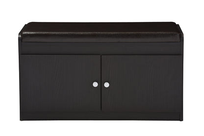 Margaret Shoe Cabinet Modern and Contemporary Dark Brown Wood 2-Door with Faux Leather Seating Bench