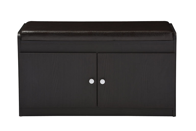 Margaret Shoe Cabinet Modern and Contemporary Dark Brown Wood 2-Door with Faux Leather Seating Bench