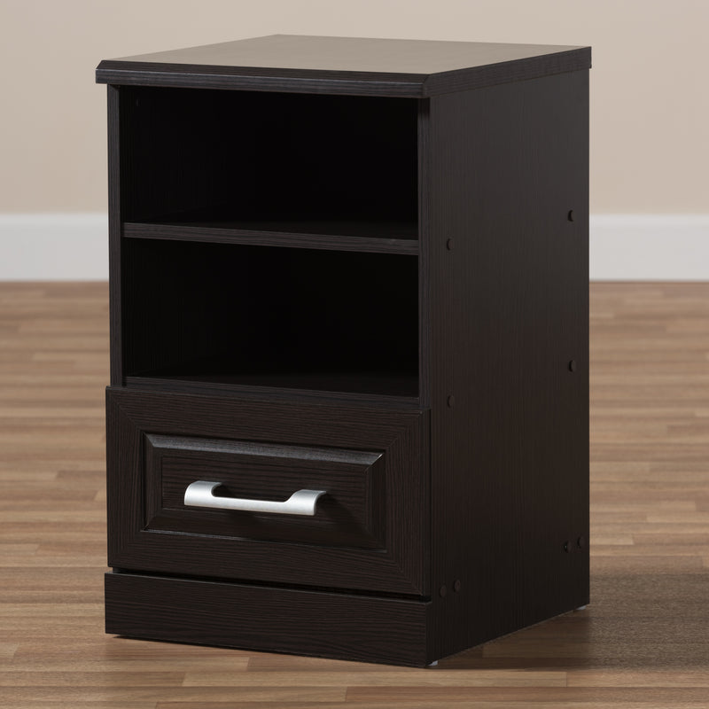 Odelia Nightstand Modern Wenge Brown Finished 1-Drawer Bedside Table for Bedroom Storage and Decor