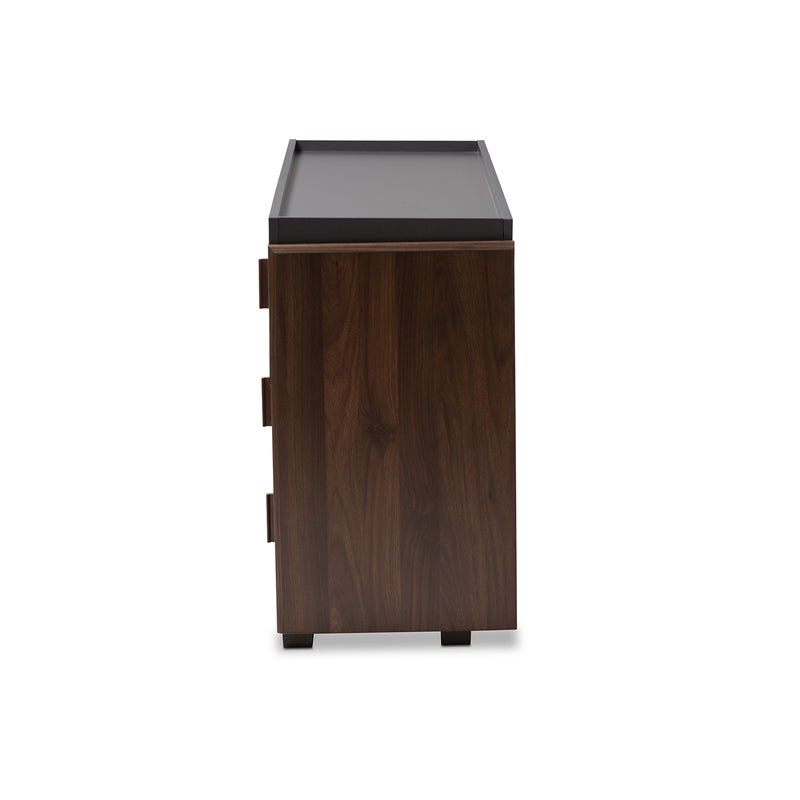 Rikke Dresser: Modern Two-Tone Gray and Walnut Finished Wood 6-Drawer Storage Solution for Bedroom Organization