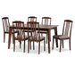 Clarissa Dining Set Mid-Century Modern 7-Piece Collection in Warm Grey Fabric and Dark Brown Wood Finish