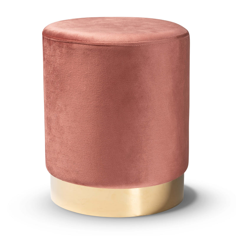 Chaela Ottoman Contemporary Glam Luxe Blush Pink Velvet Fabric Upholstered Gold Finished Metal