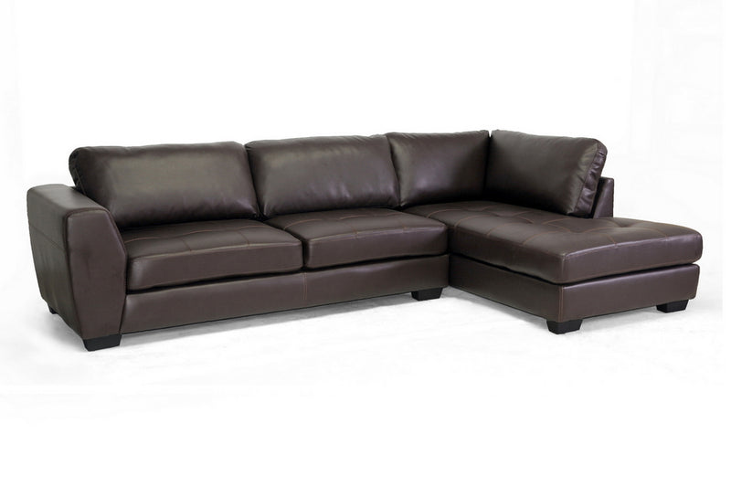 Orland Sectional Sofa Set Brown Leather Modern with Left Facing Chaise