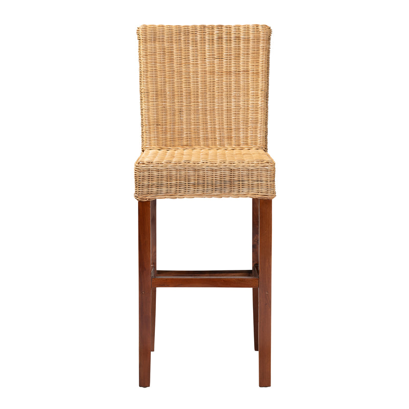 Racquel Bar Stool Modern Bohemian Design Natural Rattan and Mahogany Wood for Stylish Seating