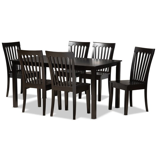 Erion Dining Set Modern and Contemporary Dark Brown Finished Wood 7-Piece