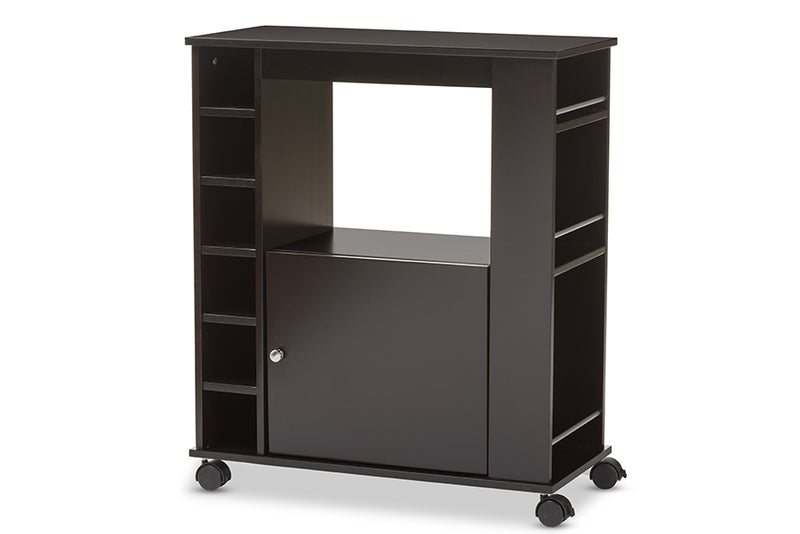 Ontario Modern Dry Bar and Wine Cabinet in Dark Brown Wood - Stylish Storage Solution