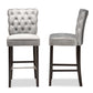 Daphne Bar Stool Set Modern and Contemporary Dark Grey Velvet Fabric Upholstered with Dark Brown Finished Wood 2-Piece