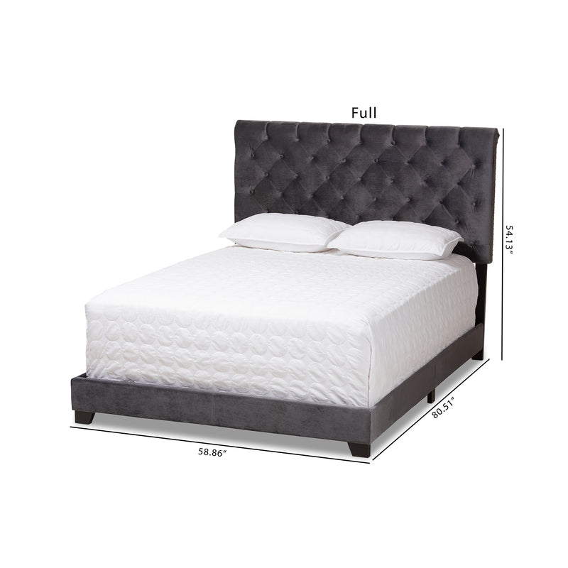 Candace Luxe and Glamour Dark Grey Velvet Upholstered Bed