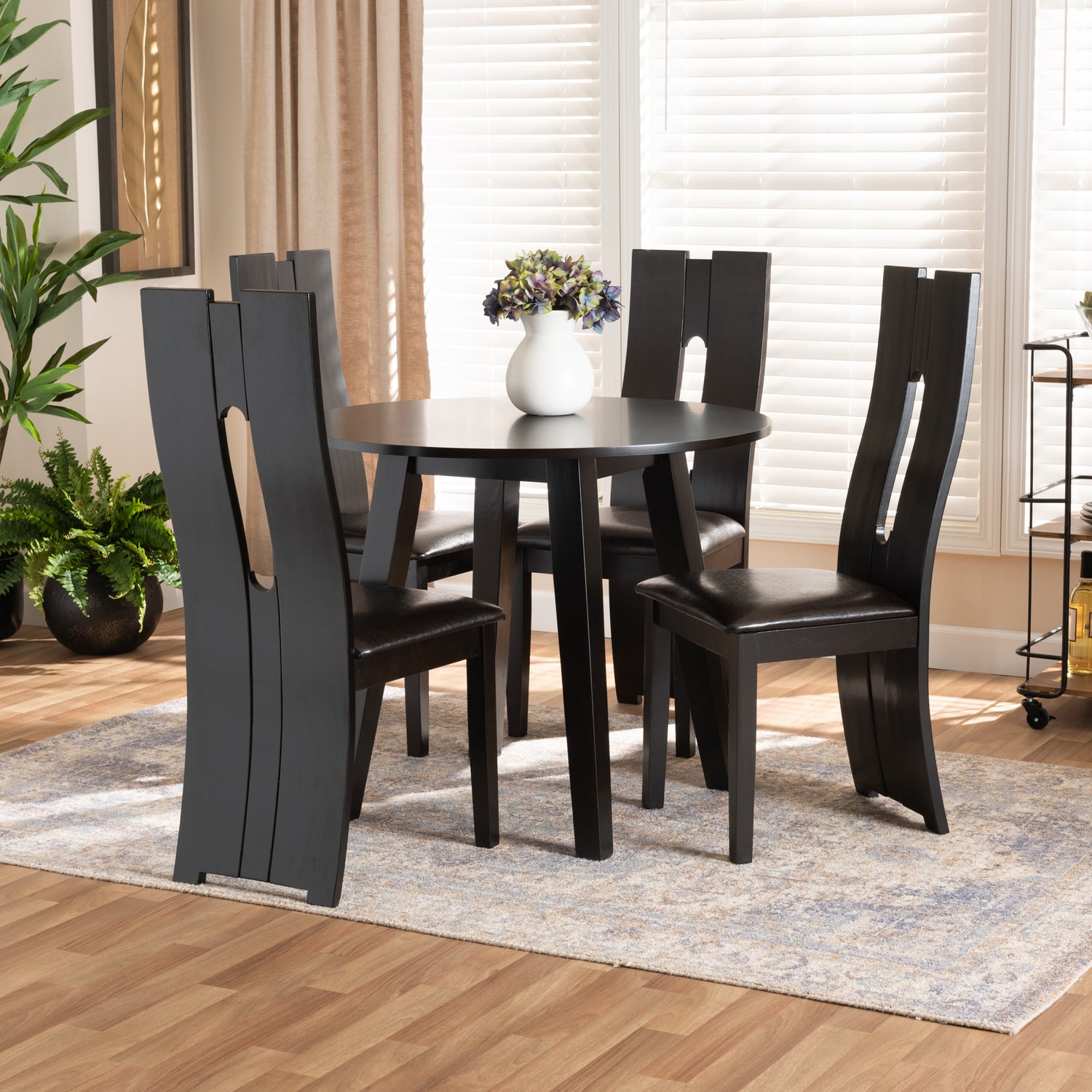 Torin Dining Set Modern 5-Piece Dark Brown Faux Leather Upholstered Furniture with Finished Wood