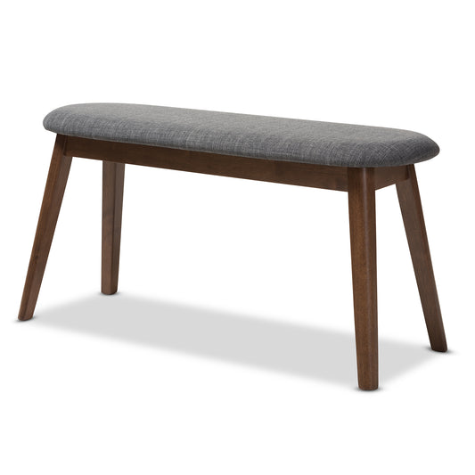 Easton Bench Mid-Century Modern Dark Grey Fabric Upholstered Walnut Finished Wood