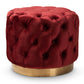 Valeria Ottoman Burgundy Red Velvet Fabric Upholstered Gold-Finished Button Tufted