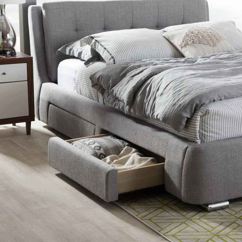 Camile Modern and Contemporary Grey Fabric Upholstered Storage Platform Bed with 4 Drawers