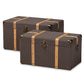 Stephen Storage Trunk Set Modern 2-Piece Dark Brown Fabric Upholstered with Oak Brown Finish