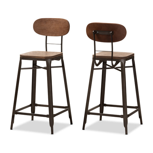 Varek Bar Stool Set Vintage Rustic Industrial Style Bamboo and Rust-Finished Steel Stackable Design for Space-Saving Convenience