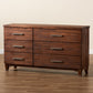 Ella Modern 6-Drawer Dresser in Warm Oak Brown Finish, Stylish Storage Solution for Your Bedroom