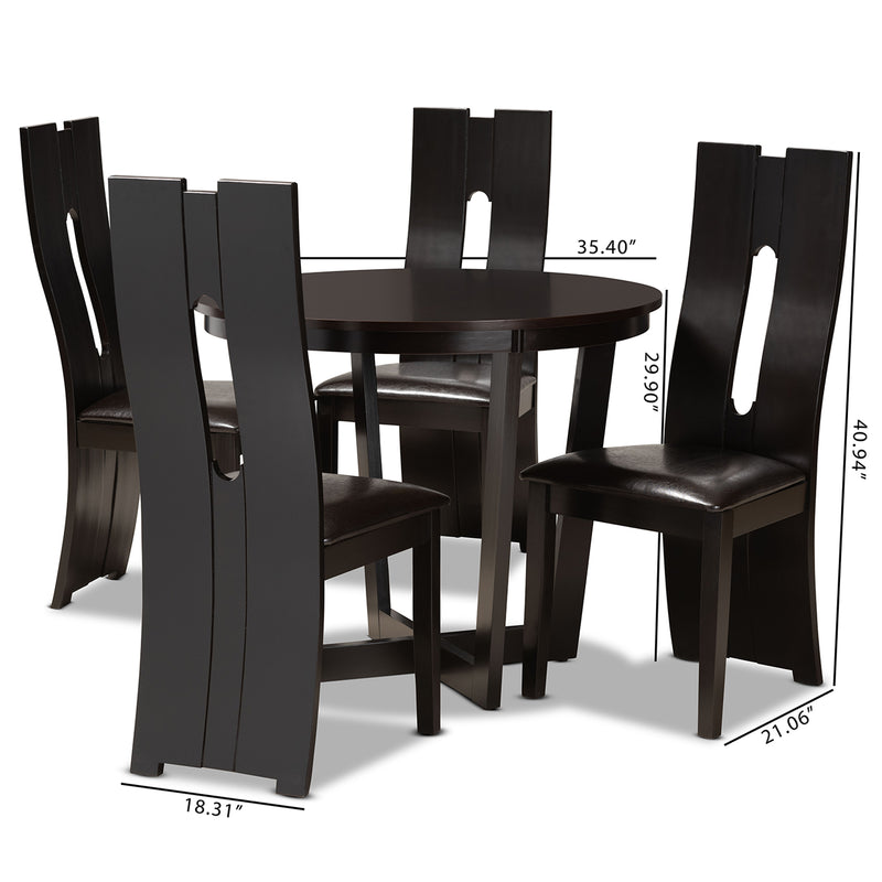 Sorley 5-Piece Dining Set Modern Dark Brown Faux Leather Chairs with Dark Brown Finished Wood Table