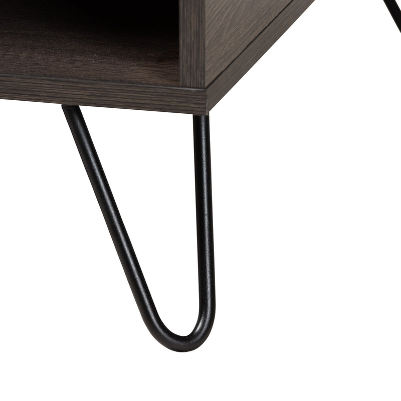 Baldor Coffee Table - Modern Design with Dark Brown Wood and Black Metal, Featuring 2 Storage Drawers