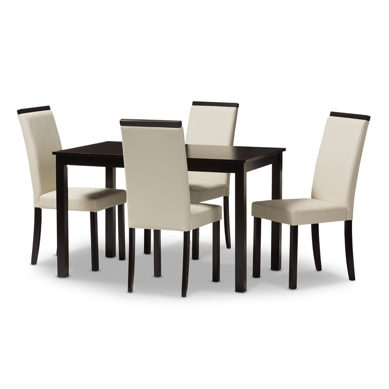 Daveney 5-Piece Dining Set in Modern Cream Faux Leather for Stylish Dining Rooms