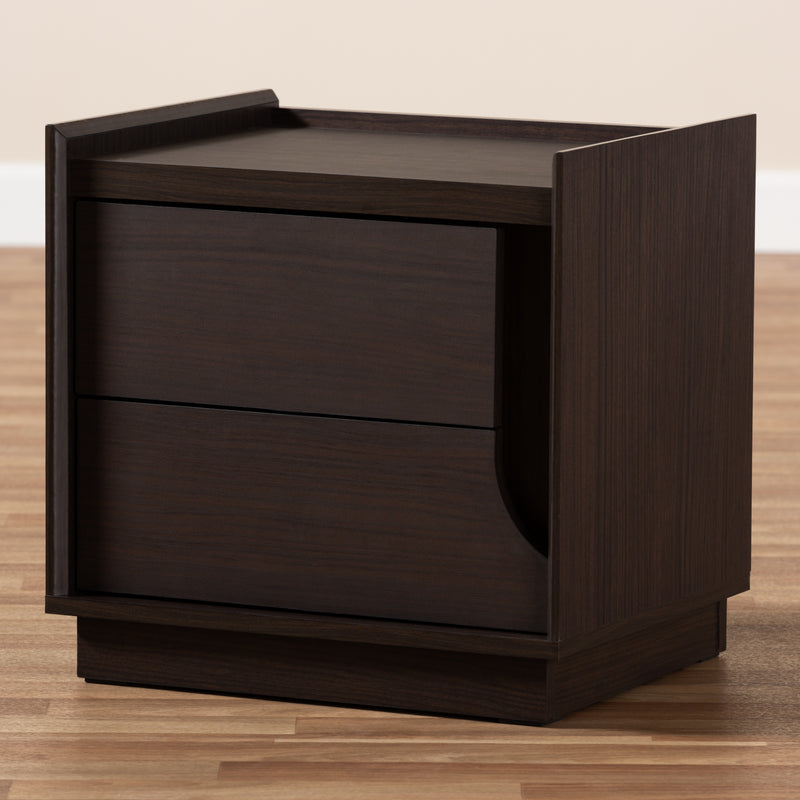 Larsine Modern Nightstand with 2 Drawers in Brown Finish for Bedroom Storage