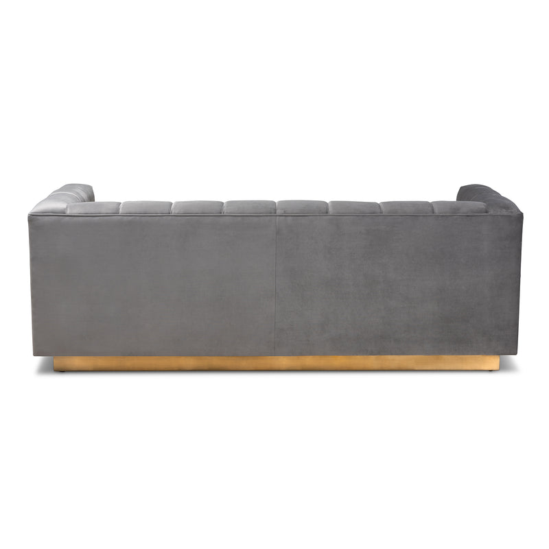 Loreto Sofa Glam and Luxe Grey Velvet Fabric Upholstered Brushed Gold Finished