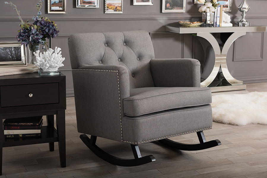 Bethany Rocking Chair Modern and Contemporary Grey Fabric Upholstered Button-tufted