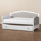 Marlie Twin Size Daybed with Trundle Classic Grey Fabric Upholstered Design on White Finished Wood Frame