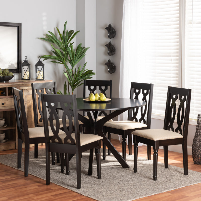 Callie Dining Set Modern Contemporary Grey Fabric Upholstered Dark Brown Finished Wood 7-Piece