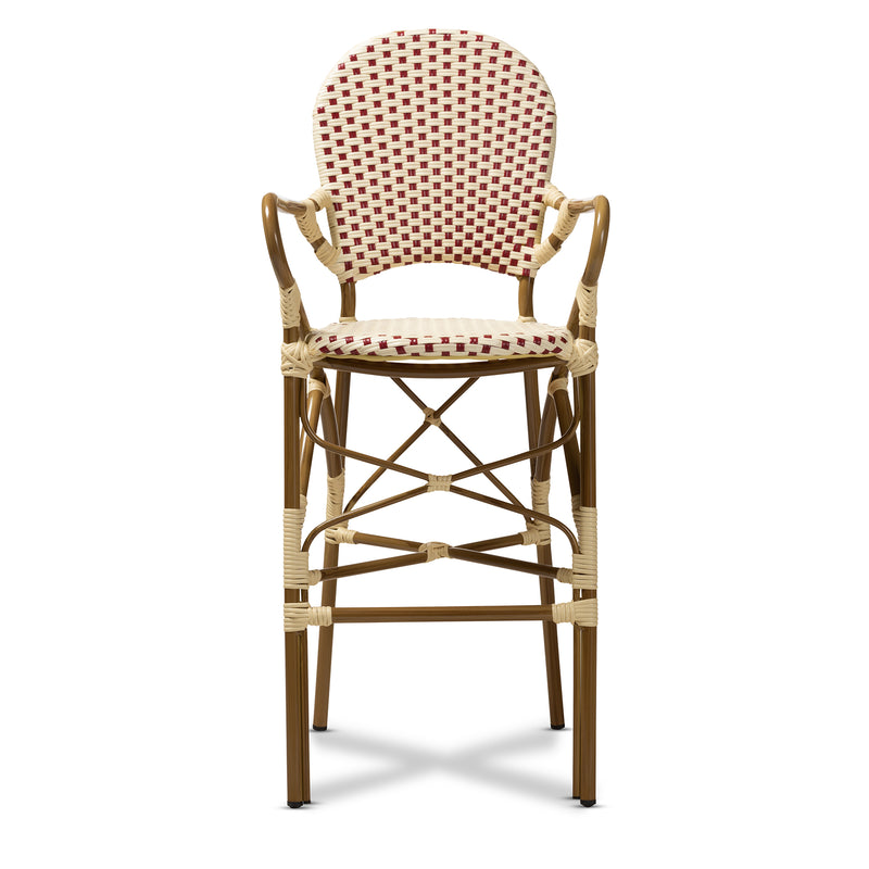 Marguerite Bistro Bar Stool Classic French Indoor and Outdoor Beige and Red Bamboo Style Stackable