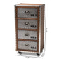 Avere Accent Storage Cabinet French Industrial Style 4-Drawer Rolling Unit in Brown Wood and Silver Metal for Stylish Organization