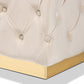 Corrine Ottoman Luxe Beige Velvet Fabric Upholstered with Gold PU Leather