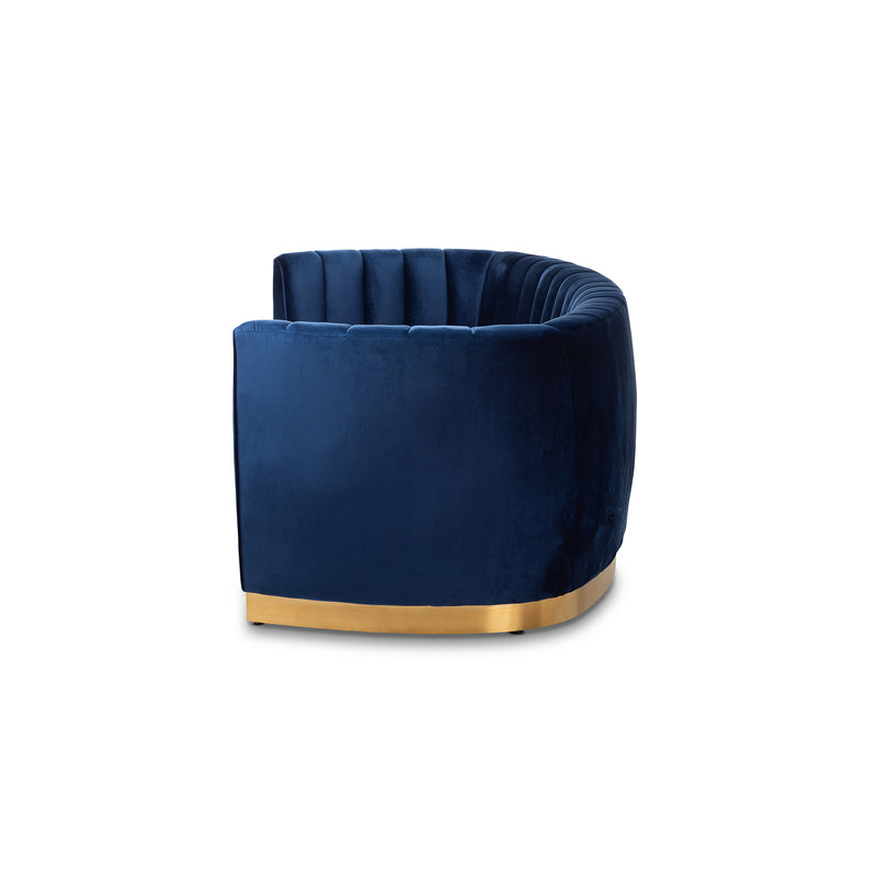 Milena Glam Sofa Royal Blue Velvet Upholstered with Gold Finish Luxurious Modern Furniture for Living Room Decor