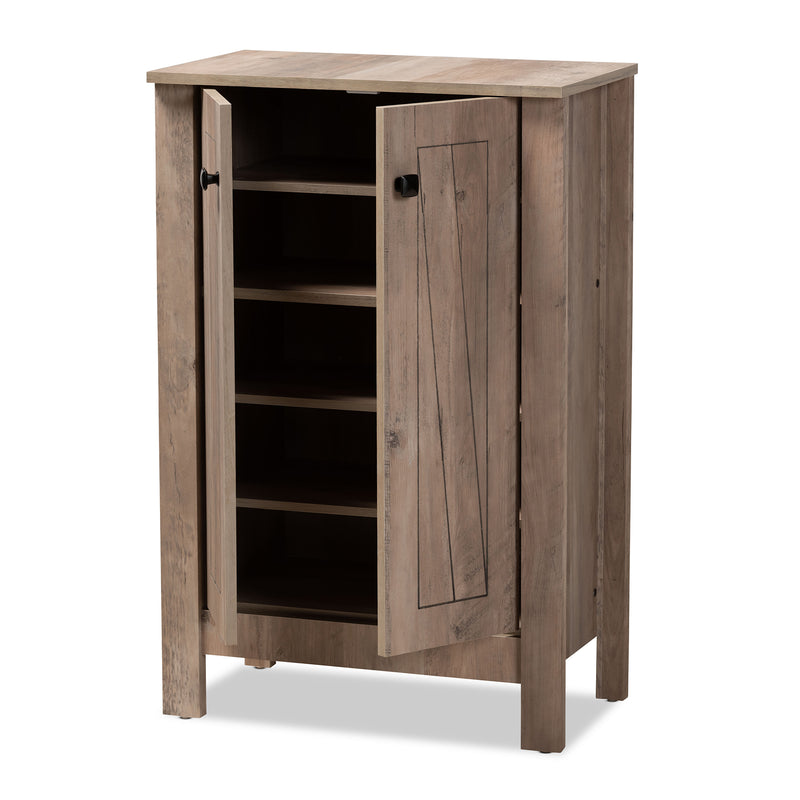 Derek Shoe Cabinet - Modern Rustic Oak Finished Wood with 2 Doors for Stylish Storage Solutions