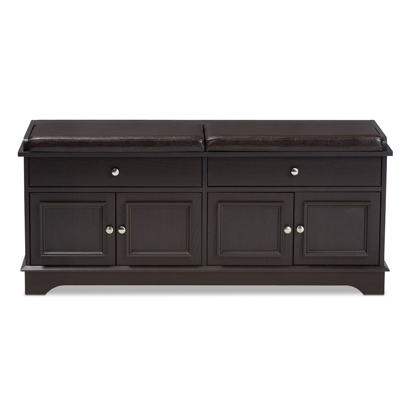 Mason Shoe Storage Bench - Modern Dark Brown Wood with 2 Drawers for Organized Footwear and Stylish Entryway Decor