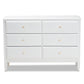 Naomi Classic Transitional 6-Drawer Bedroom Dresser in White Finished Wood for Stylish Storage and Organization