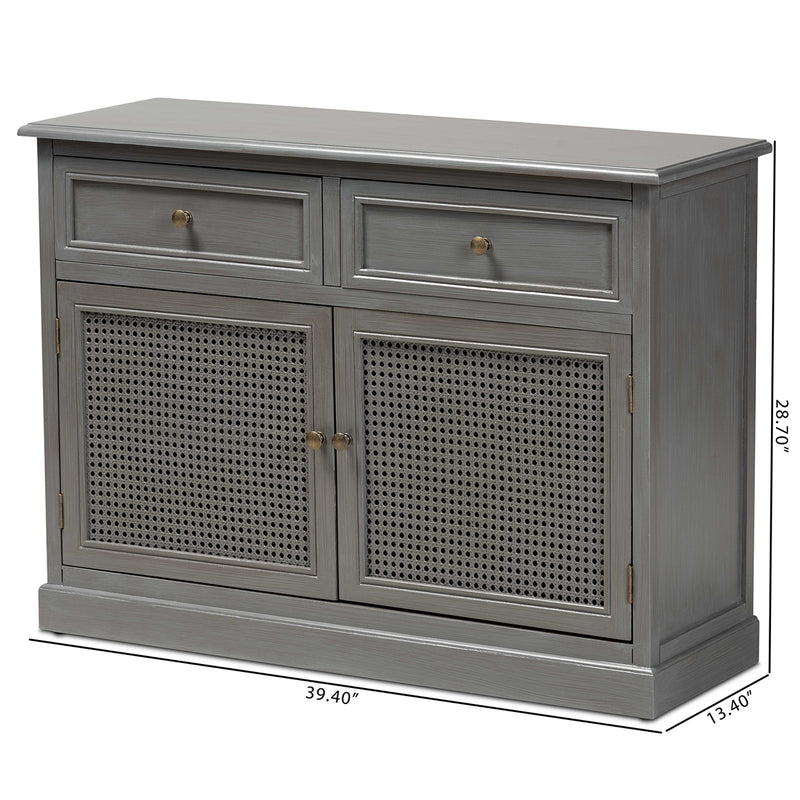 Sheldon Sideboard Buffet - Modern Vintage Grey Wood with Synthetic Rattan Finish