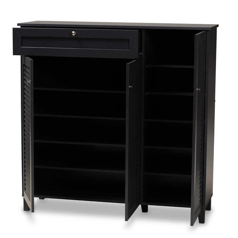 Coolidge Shoe Storage Cabinet Modern and Contemporary Dark Grey Finished 11-Shelf Wood with Drawer