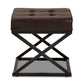 Magnus Ottoman Stool Modern Dark Brown Faux Leather Upholstered with Black Metal Base Stylish Accent Furniture for Living Room or Bedroom