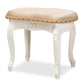 Gabrielle Vanity Ottoman Traditional French Country Style Upholstered in Sand Velvet with White-Finished Wood Frame