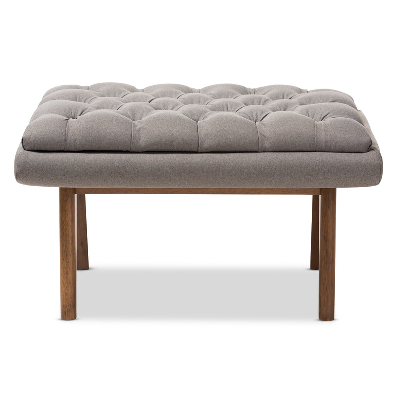 Annetha Ottoman - Mid-Century Modern Grey Fabric Upholstered with Walnut Base, Stylish Accent Furniture for Living Room or Bedroom