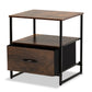 Hakan Modern Industrial 1-Drawer Storage Cabinet Walnut Brown Wood and Black Metal Design for Stylish Home Organization